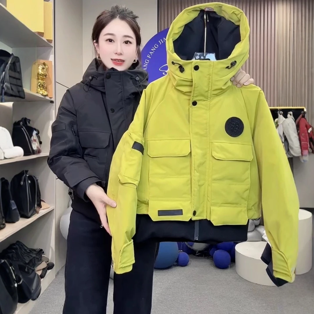 加厚短款派克服女时尚欧货2025冬季新款假两件外套百搭连帽棉服潮