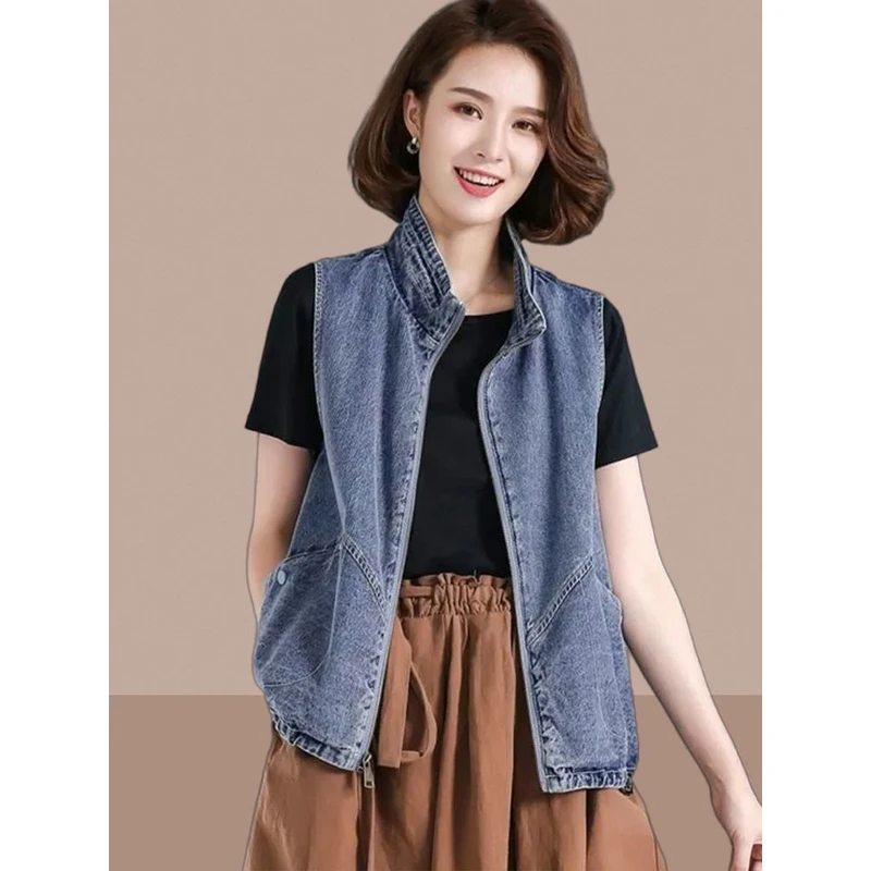 洋气时髦牛仔马甲女士2025夏薄款背心防晒衣大码马夹女式外搭外穿