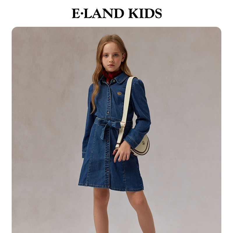 【25新品 凉感牛仔】E·LAND KIDS女童牛仔连衣裙25年季EKOJF2221E