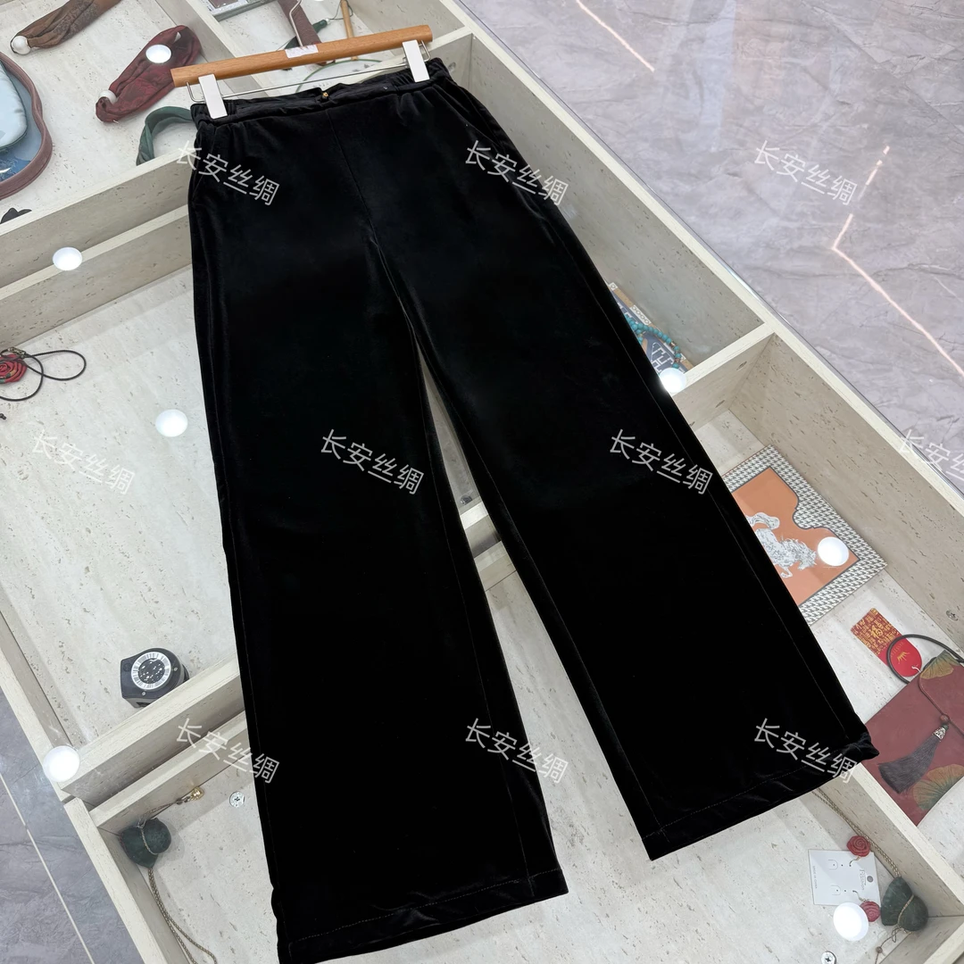【长安】 新中式国风休闲百搭丝绒休闲直筒裤