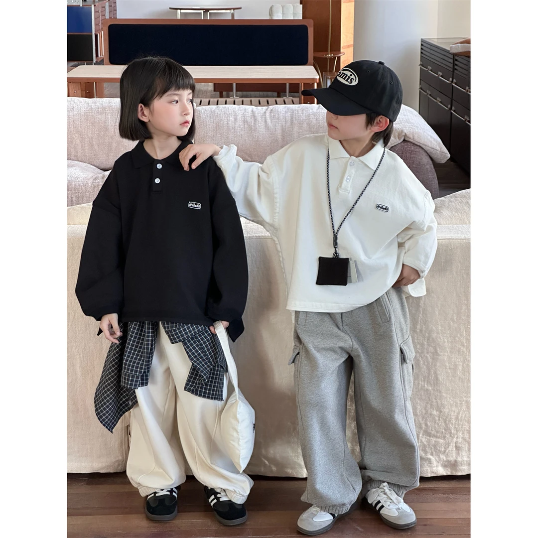 in 爱：mx25春季儿童重工贴标POLO衫男女童宽松日系翻领长袖潮249