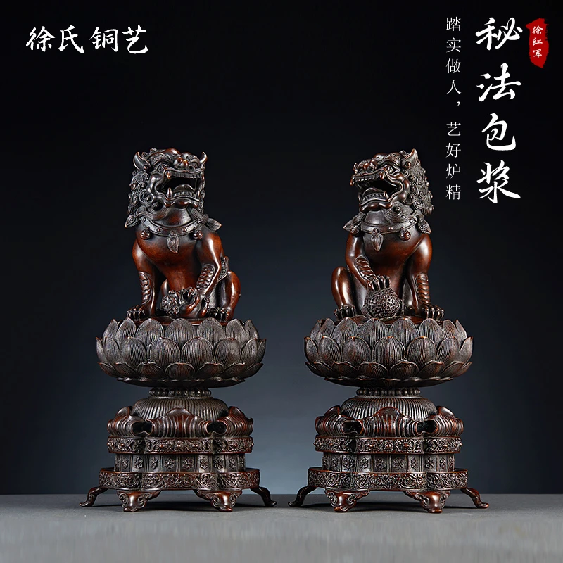 【八宝莲花狮】徐红军作品纯铜香炉手工复古紫铜香炉宣德炉大号摆件