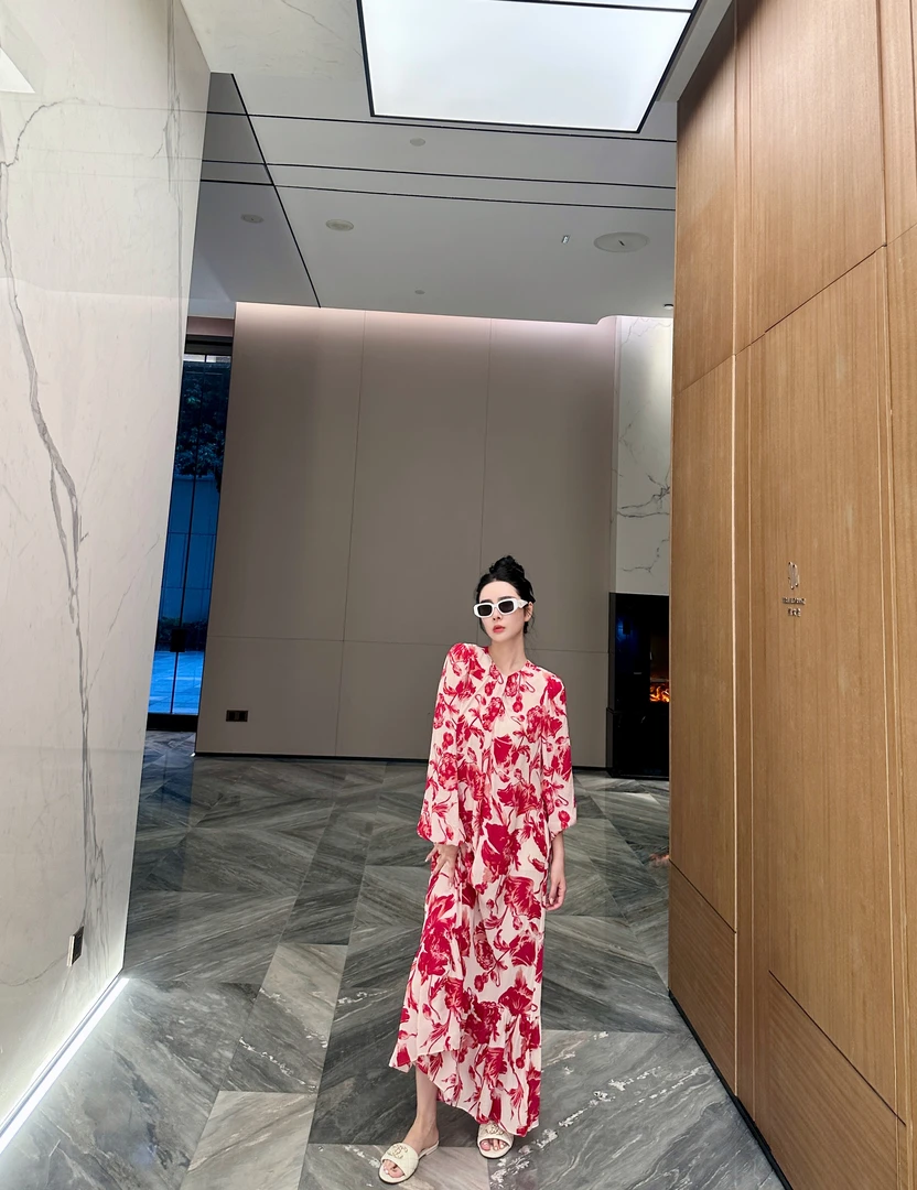 DL乐乐家【佩里月光】法式浪漫印花优雅女人味飘逸气质大摆连衣裙