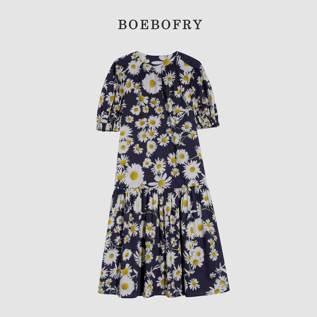 BOEBOFRY<星蓝雏菊>夏季100%棉宽松减龄碎花连衣裙BE2L0914