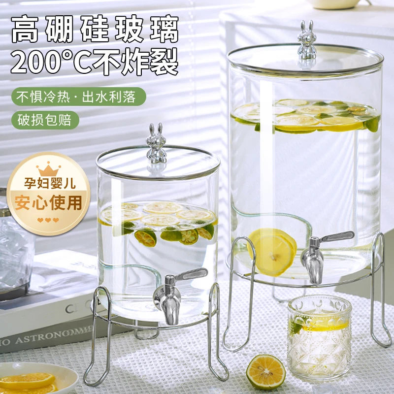 冷水壶玻璃耐高温家用凉水壶加厚大容量带龙头冰箱专用夏天饮料桶