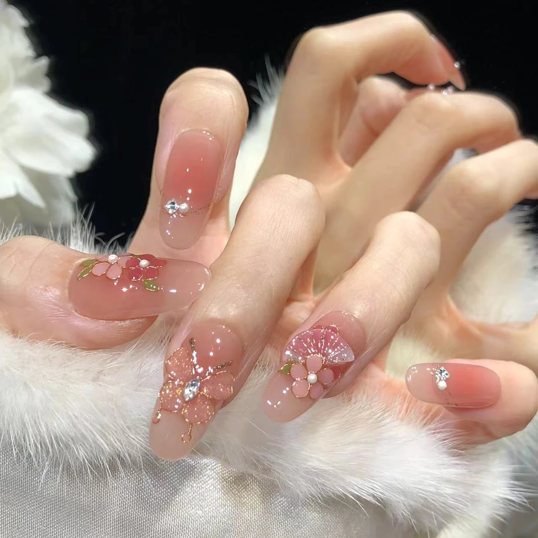 喵公子【花轻舞】【非遗掐丝设计师款】纯手工穿戴甲可拆卸美甲光疗甲