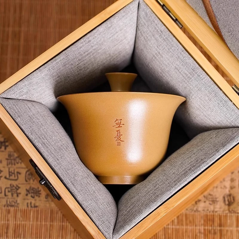 【空也】建水紫陶三才盖碗手抓壶全手工高端泡茶碗茶具家用高档瓷