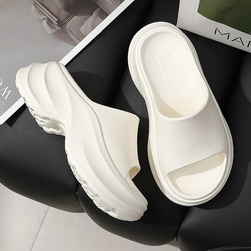 足康乐新款厚底拖鞋女士外穿增高时尚一字拖松糕底防滑居家凉拖鞋