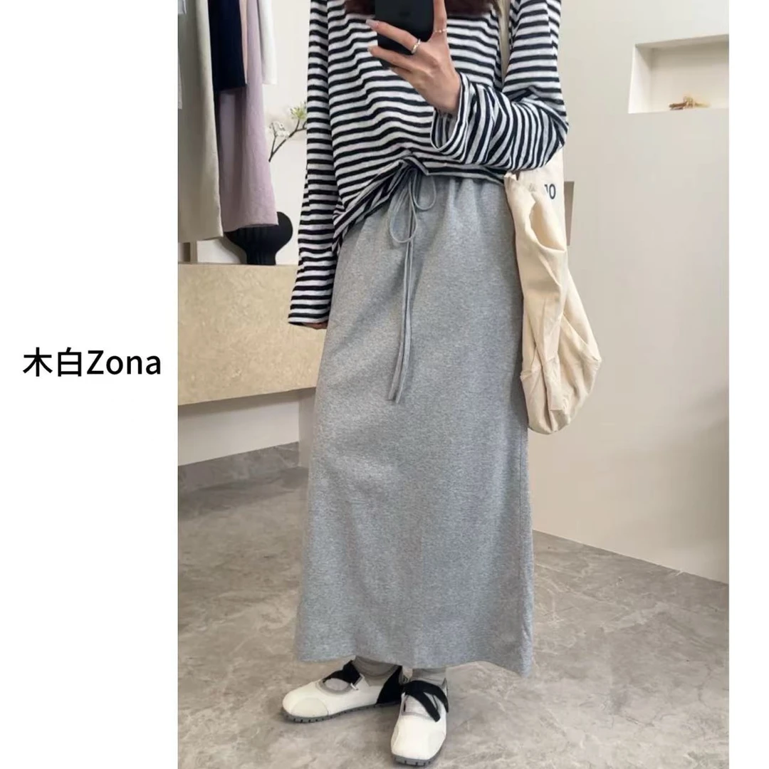 【木白】“灰半裙”夏季新款设计感休闲设计感系带开叉半裙半身裙