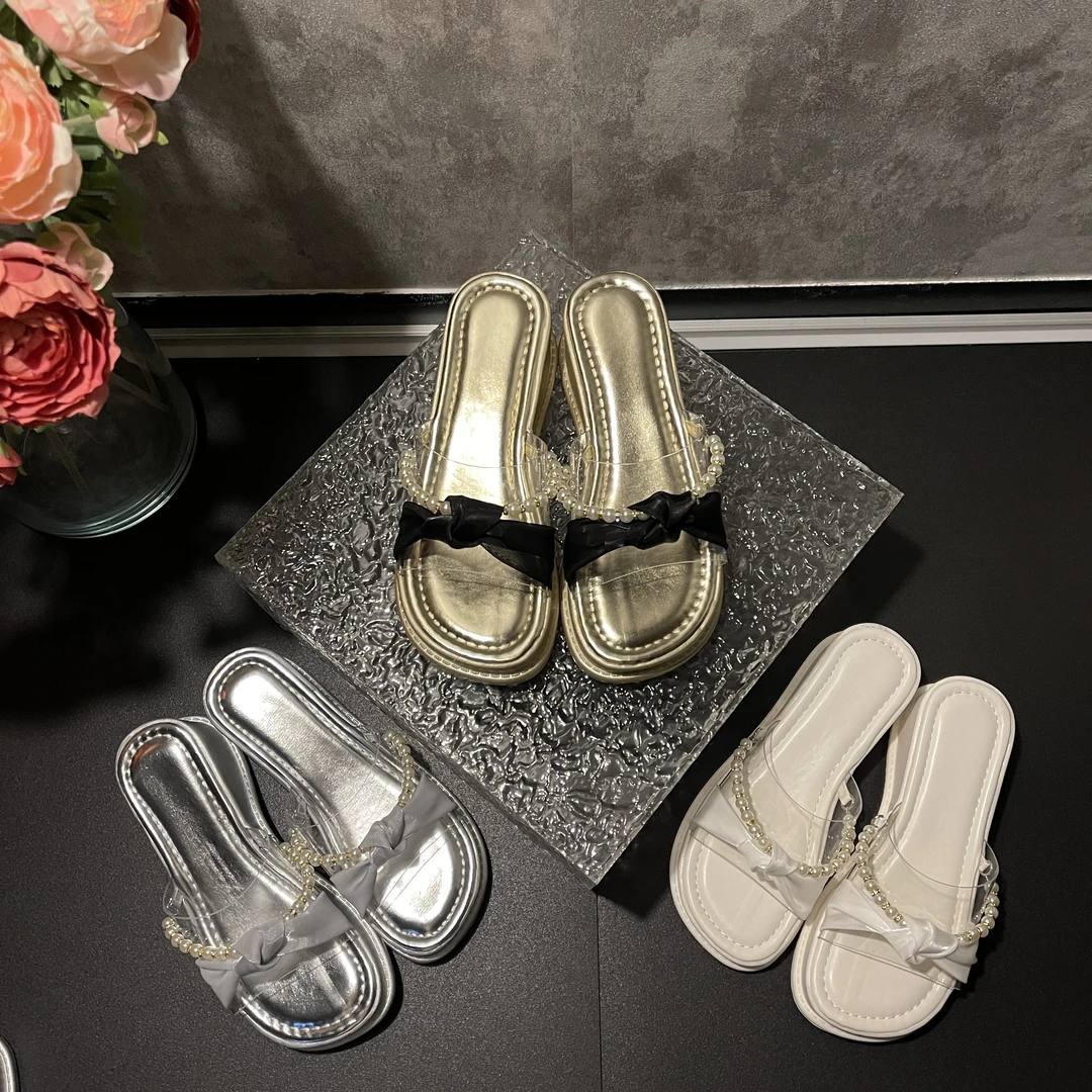 2025年春夏新款珍珠透明简约时尚软底休闲防滑爆款舒适拖鞋--5CM