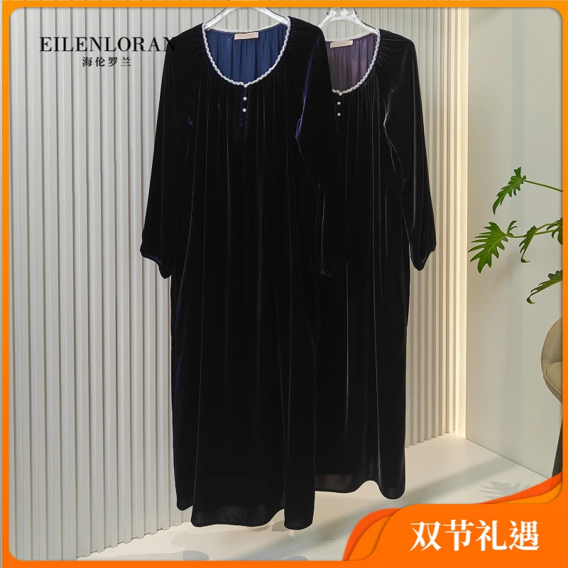 新中式真丝丝绒连衣裙女复古方领长袖显瘦百搭公主裙850211371