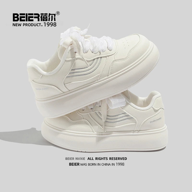 蓓尔丝带简约百搭厚底小白鞋板鞋2025秋季爆款运动休闲鞋女鞋2963