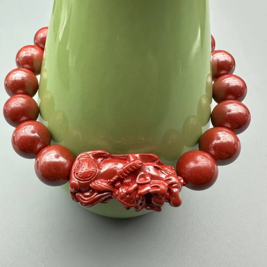 含辰砂工艺品DW558-帝王雕刻单貔貅10mm单圈手串