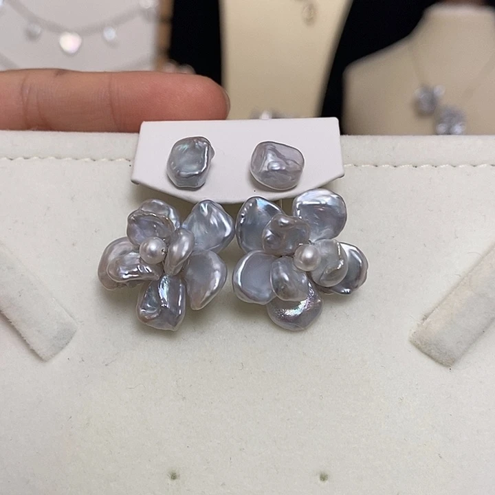 925银蓝血花瓣后挂耳钉