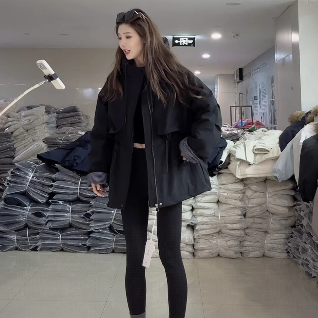 【柒汐】推荐冬季格子连帽收腰加厚棉服1380