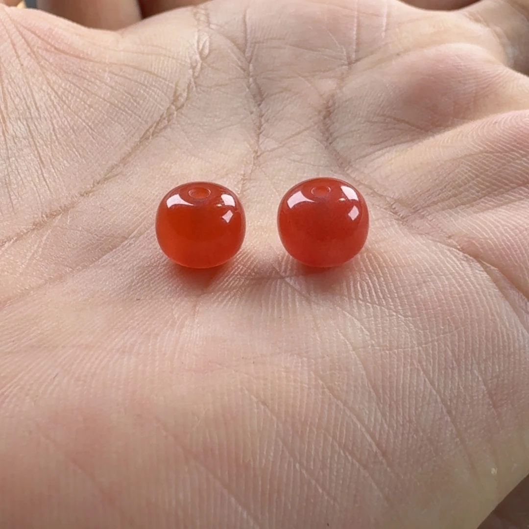 南红玛瑙未镶嵌老型对珠8.4*6.8