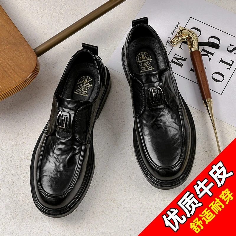 1722皮鞋男新款商务百搭一脚蹬男士休闲软底软皮潮流时尚英伦鞋子