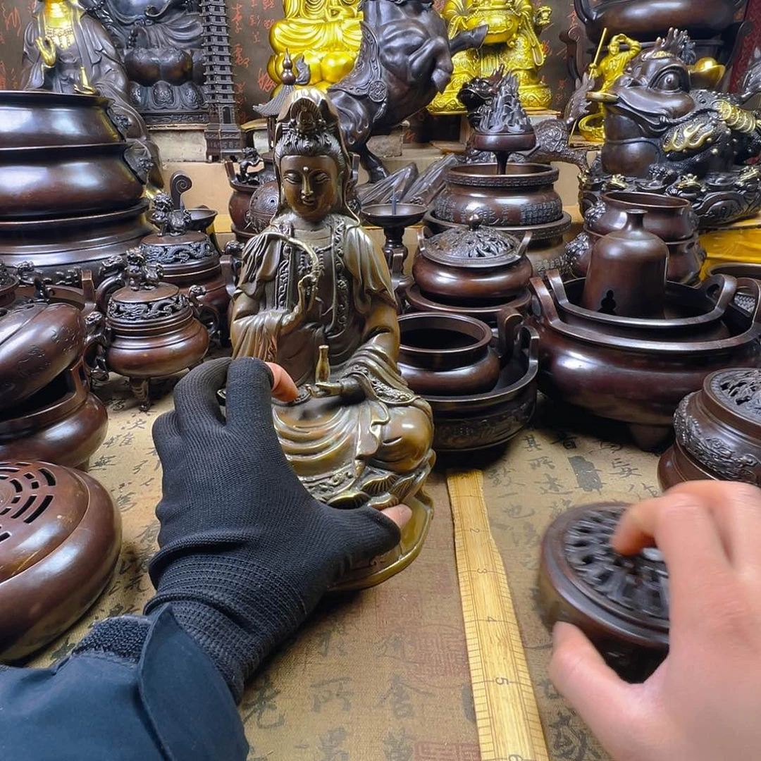 合***司观音铜观音铜香炉供香炉聚宝盆熏香炉