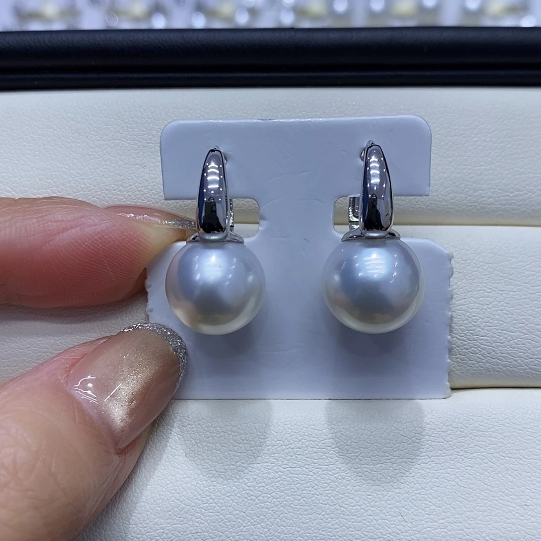 18K金镶嵌耳饰海水珍珠12到13点位澳白