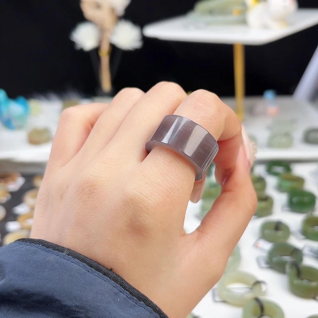 和田玉未镶嵌戒指P67烟紫直切17.4不退换