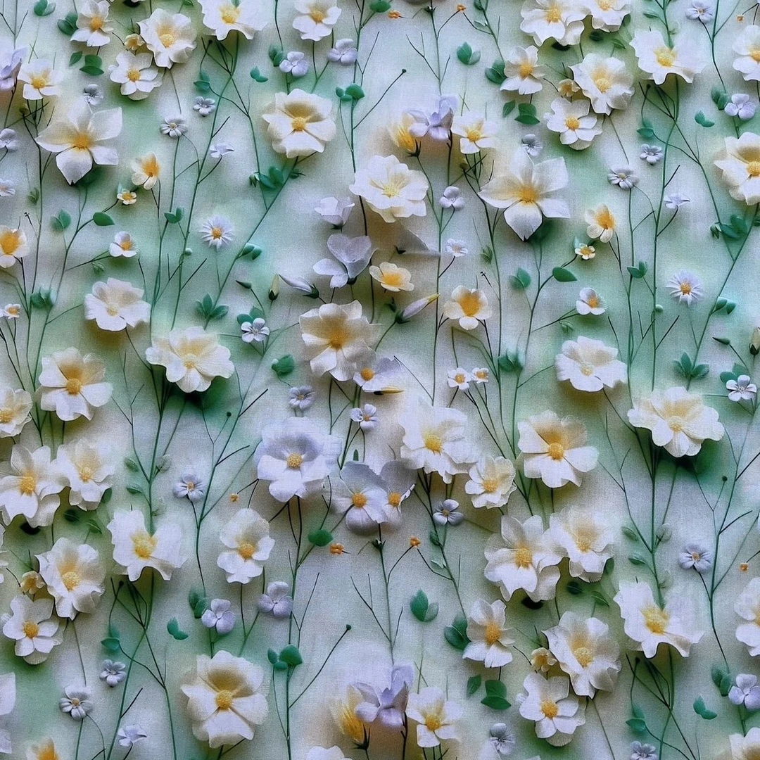 爆款绿花七彩5D香云段立体数码印花棉绸套装连衣裙旗袍人造棉面料