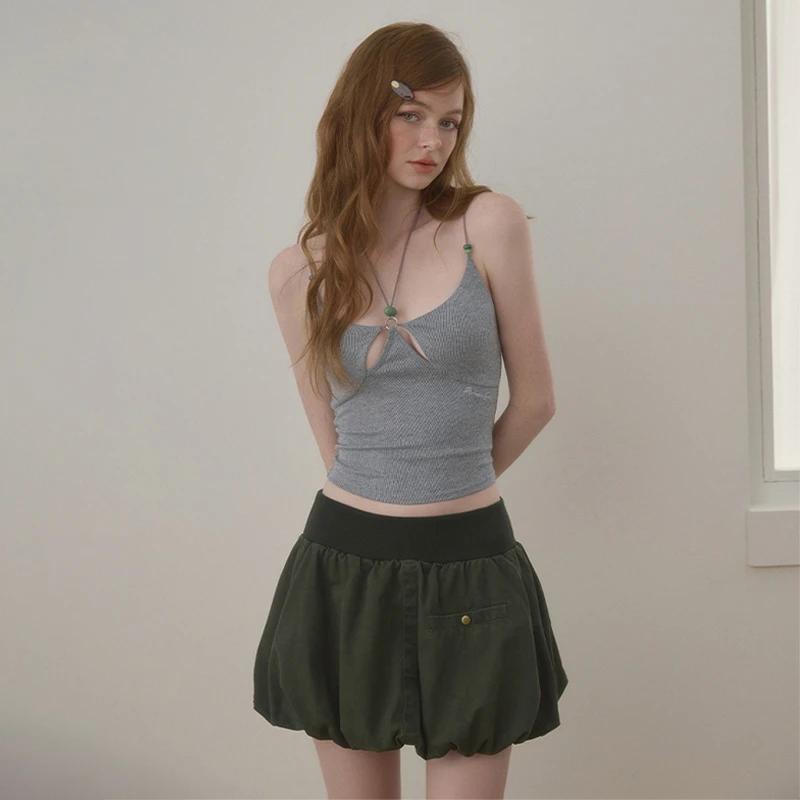 wooha 吾哈2025新款原创辣妹细闪针织挂脖吊带