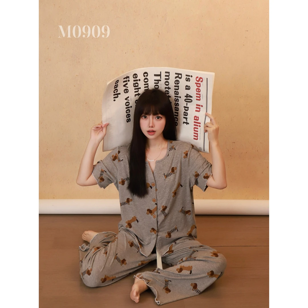 M0909莫代尔腊肠狗2025年春秋季舒适柔软睡衣女复古少女家居服套