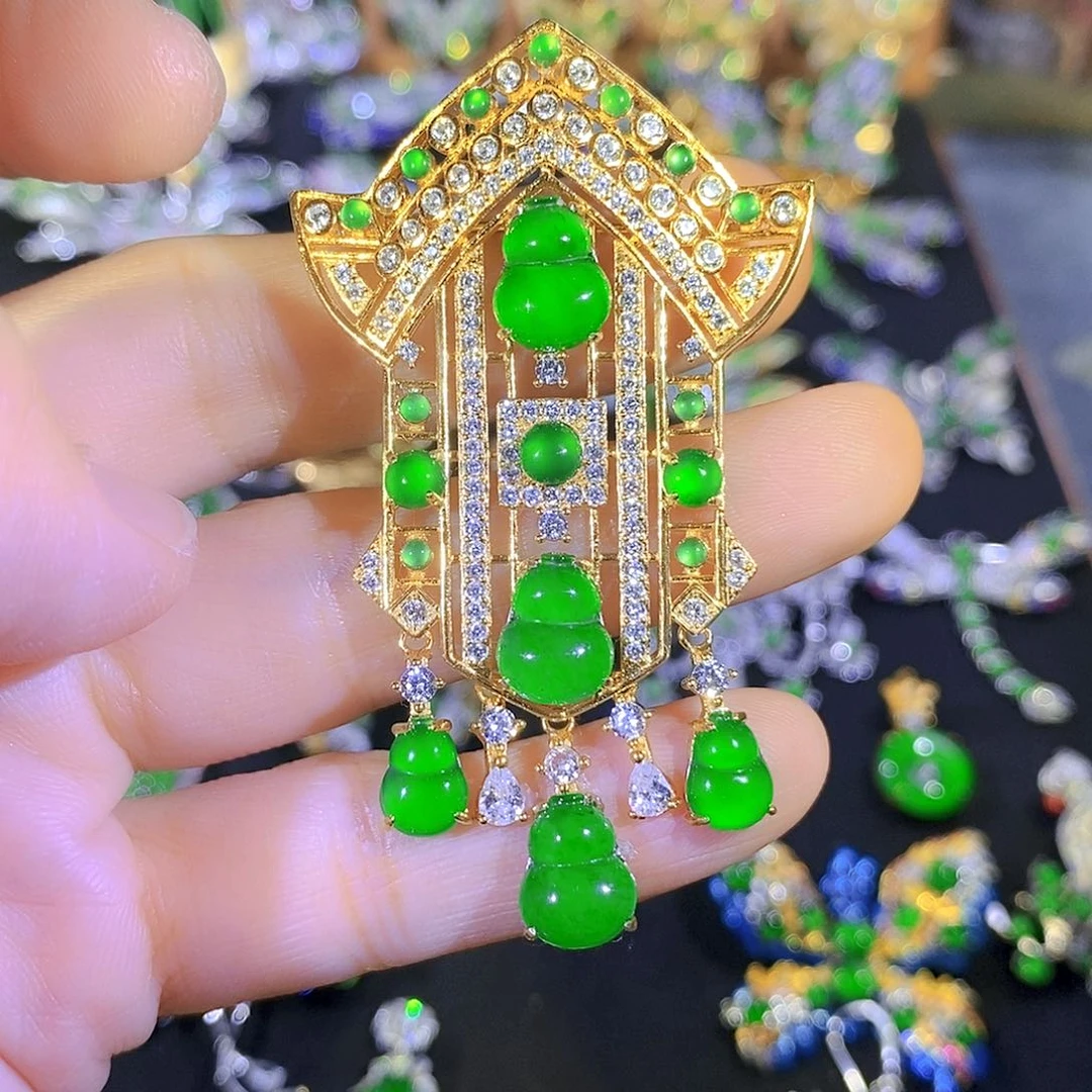 吊坠(不含链)银S925镶嵌翡翠