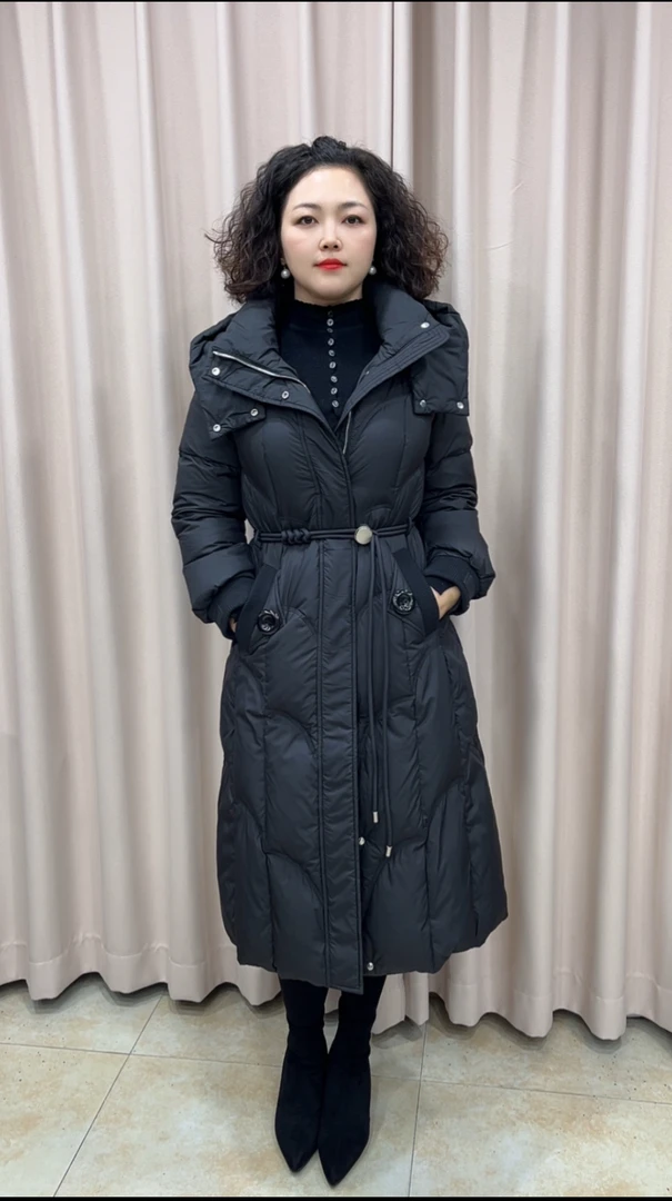 【阿祖家】2025冬专柜同款90羽绒服时尚中长款显瘦百搭系带
