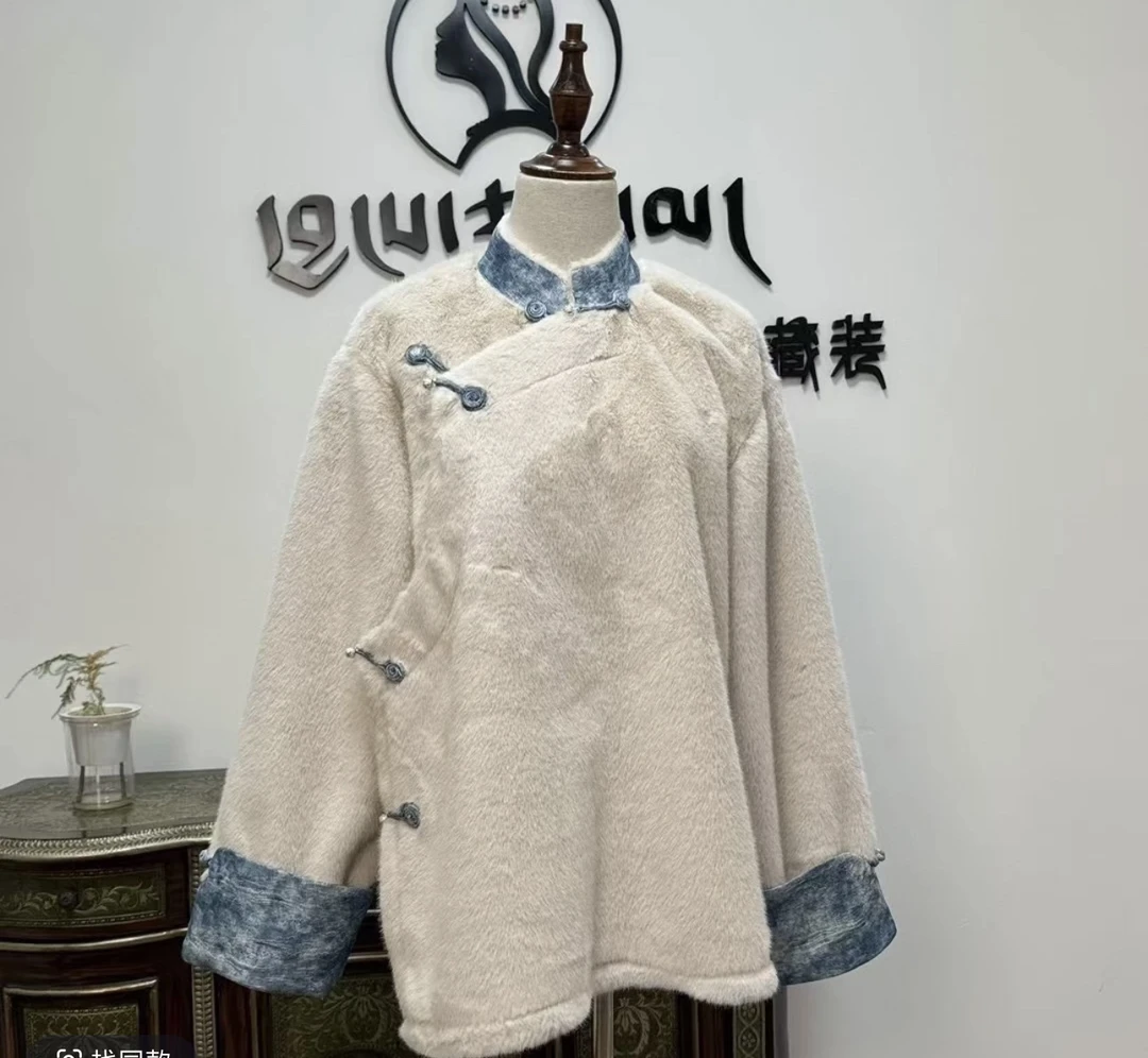 设计师立领棉衣提花上衣女士藏式外套保暖宽松