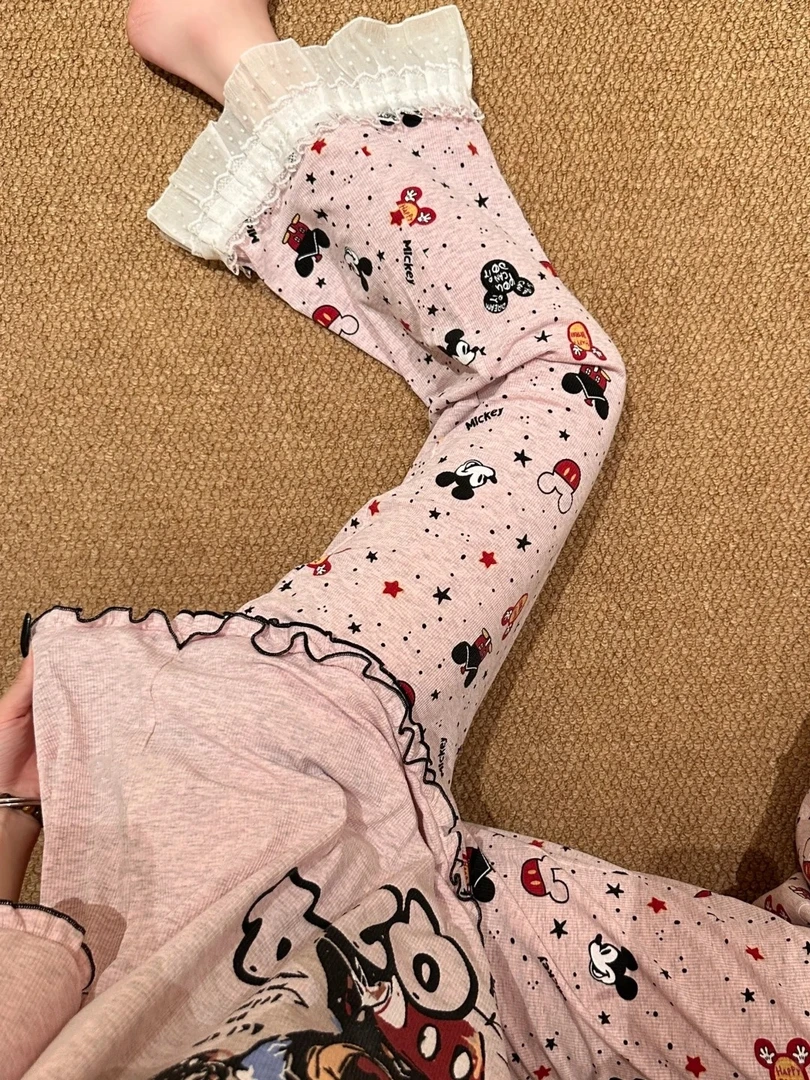 甜美风可爱少女卡通米奇短袖睡衣女春夏款2025新款长裤套装家居服