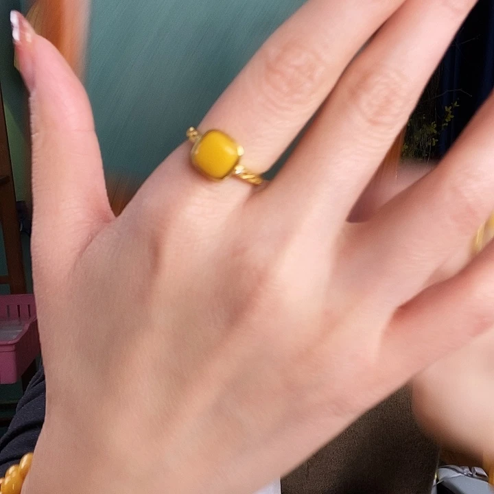 蜜蜡银S925镶嵌戒指戒指