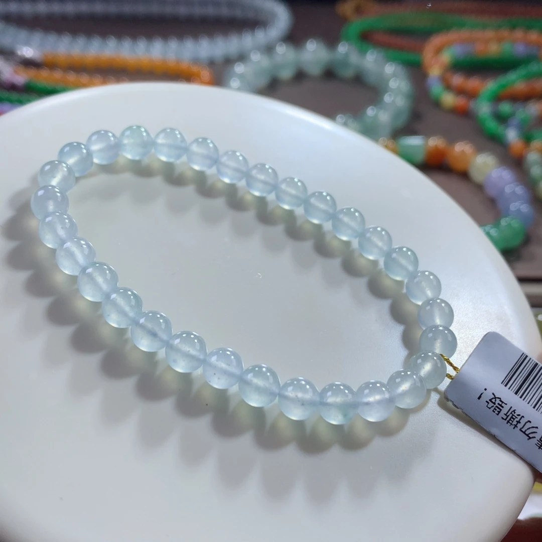 翡翠未镶嵌手链高冰清爽浅蓝单圈 卡6