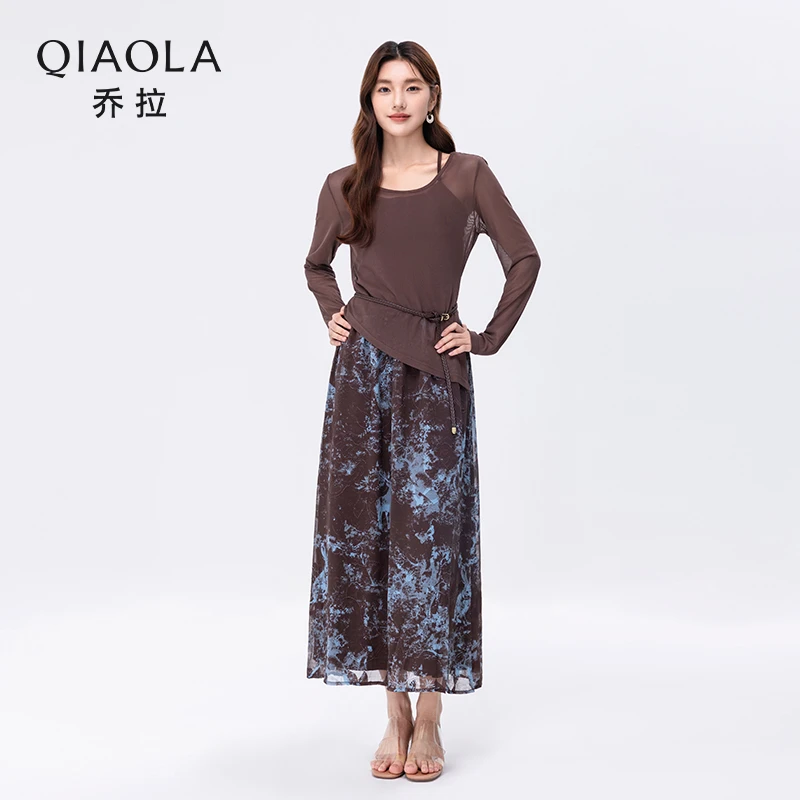 QIAOLA/乔拉【蓝梦可可】春夏新款弹力网布定制雪纺印花三件套预售