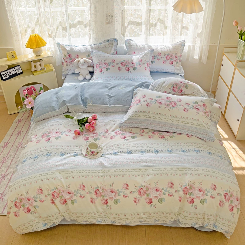 新款全棉小清新印花柔软亲肤四件套三件套床上用品100%棉斜纹