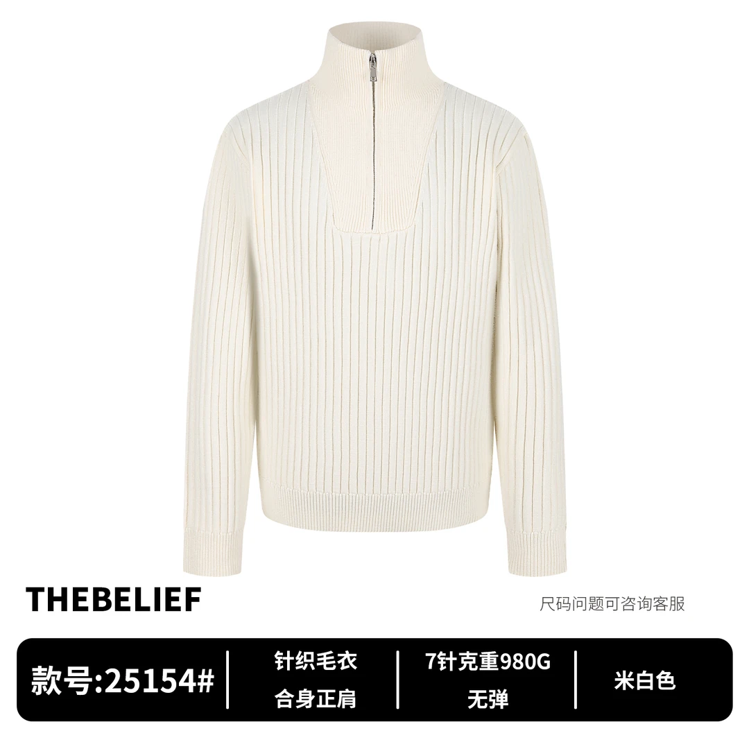 25154#秋冬季半高领拉链针织毛衣男纯色套头加厚羊毛针织衫男