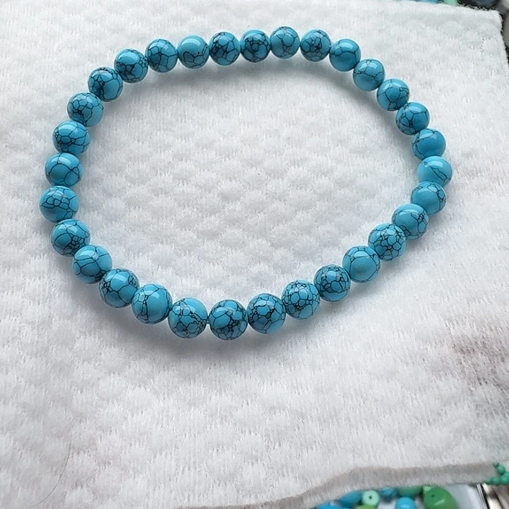 尺寸：6➕蓝网花纹圆珠手串