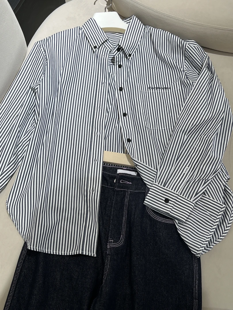 夏季休闲宽松条纹长袖显瘦衬衫/15X-GML010