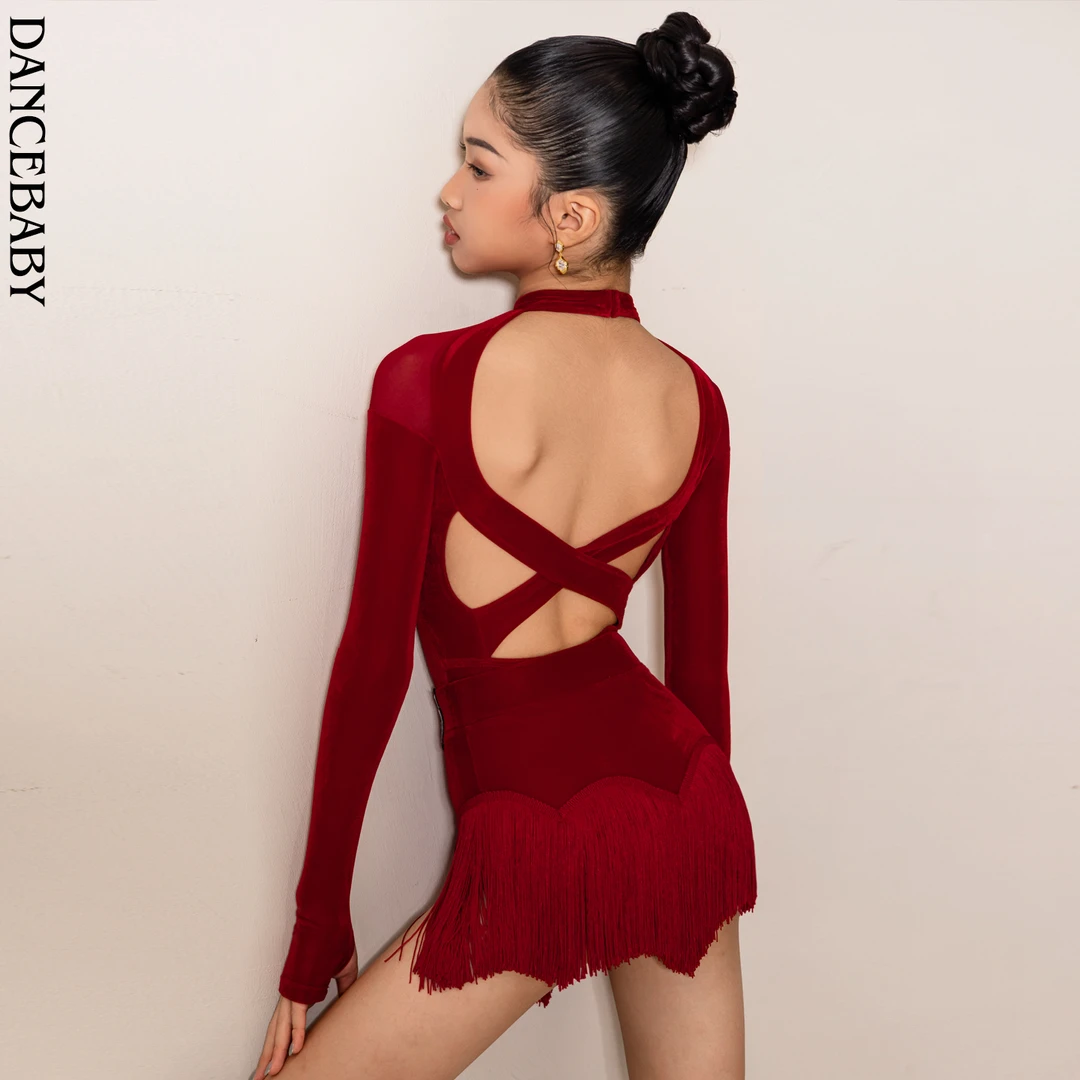Dancebaby拉丁舞服2025新款练功服国标舞秋季跳舞女童上衣DAS800H
