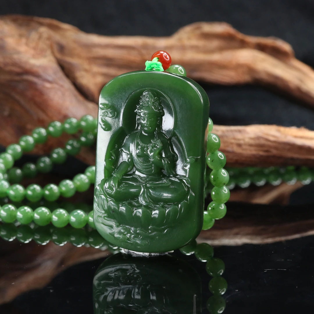 15和田玉碧玉浓绿观音/000474北京中保拍卖