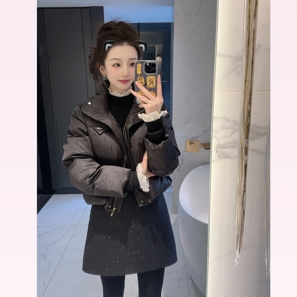 【大静静】精致三角标△满天星烫钻潮流短款鹅绒服DJJ1834