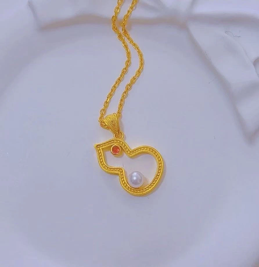 【赛菲尔精品】足金古法凝萃葫芦黄金套系耳钉套链