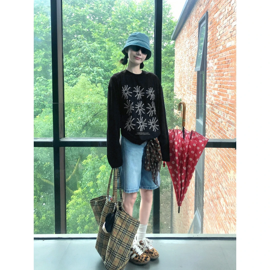 【双11好物】爆款宽松纯棉长袖t恤显瘦百搭韩版休闲慵懒风圆领上衣