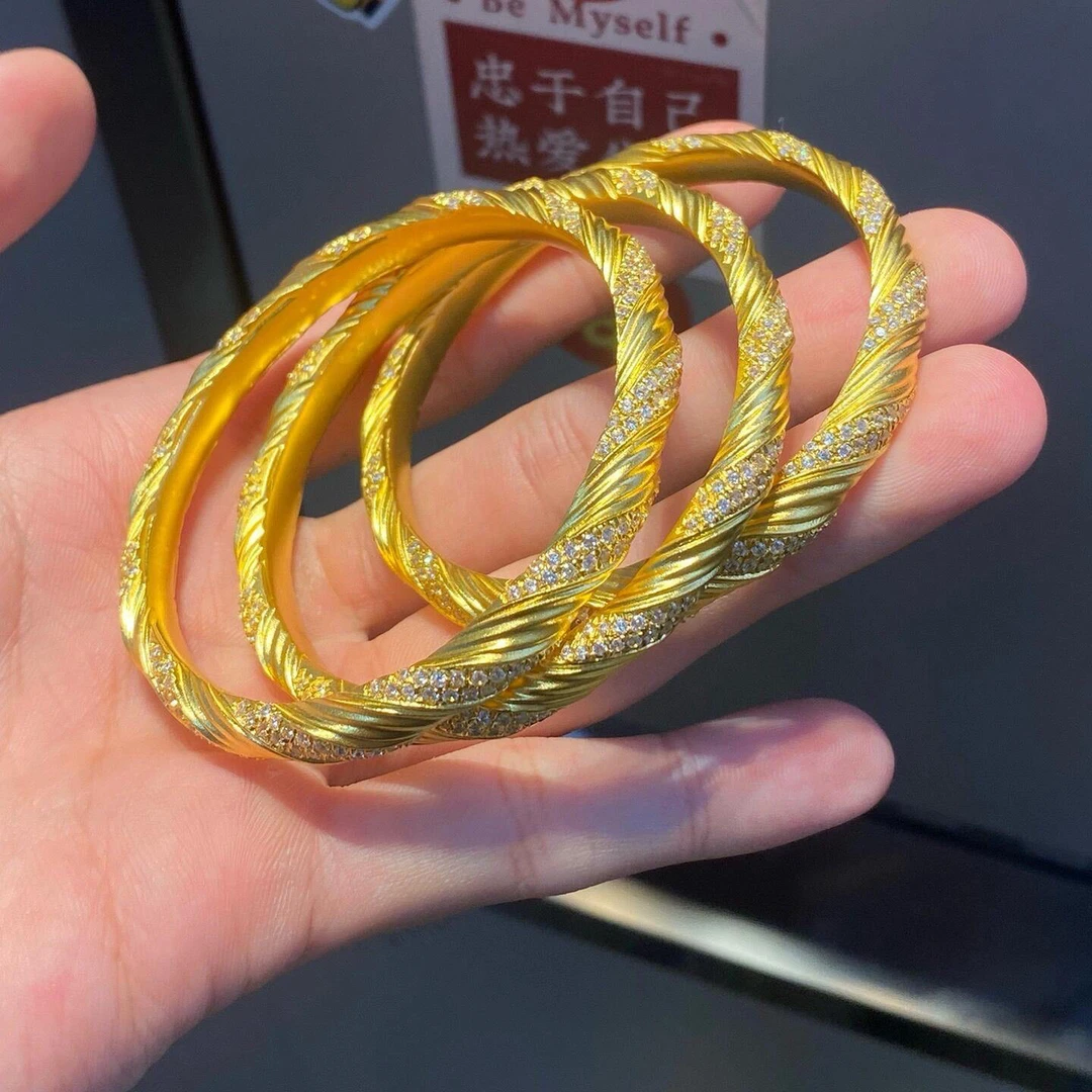 合金手镯 原创设计金色复古/宫廷日韩素款镯子实心古法饰品时尚