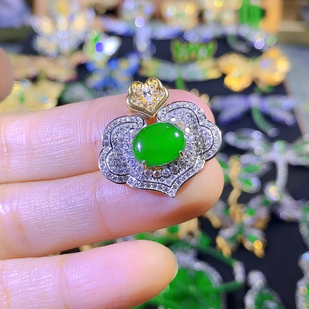 吊坠(不含链)银S925镶嵌翡翠