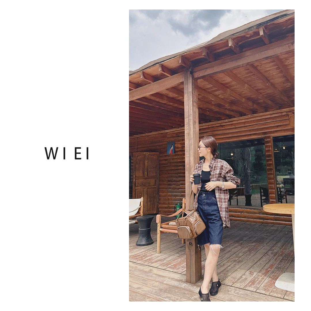 《WI EI》满意*色织混纺 铜氨 透气宽松小翻领格纹衬衫W25301078