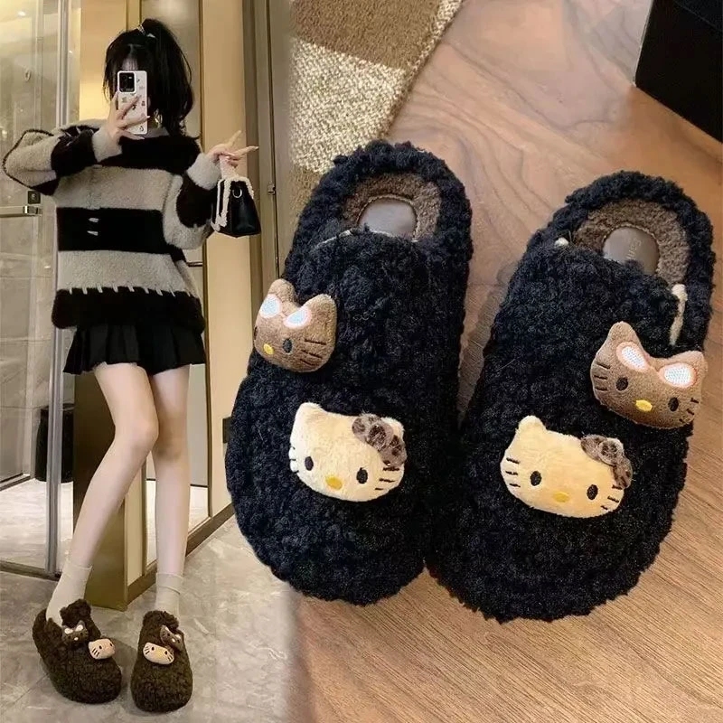 厚底豹纹辣妹风包头拖鞋女外穿2025新款秋冬季可爱凯蒂猫保暖棉拖