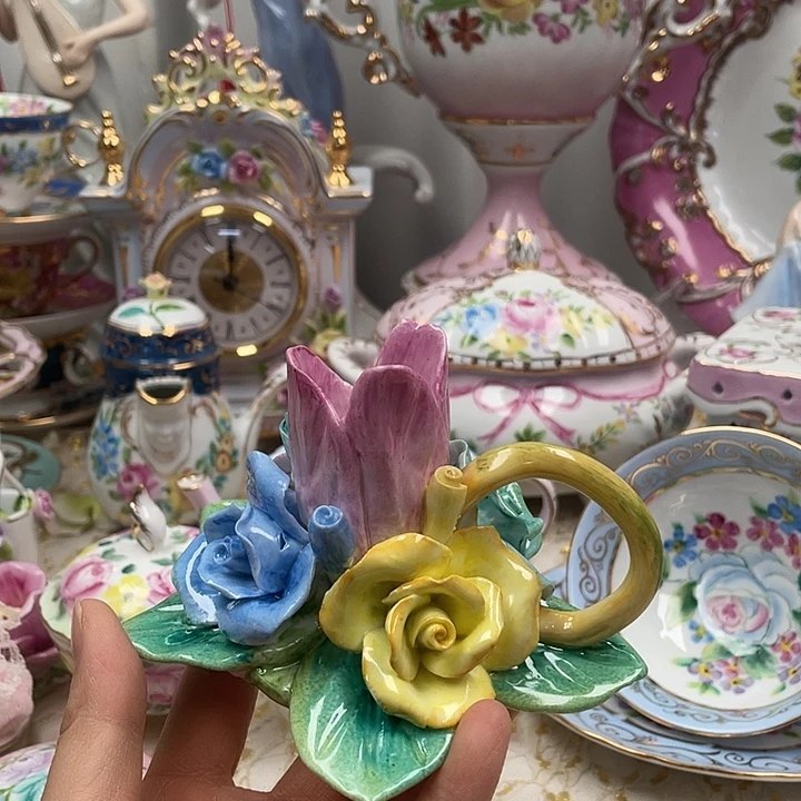 陶瓷手捏花摆件烛台