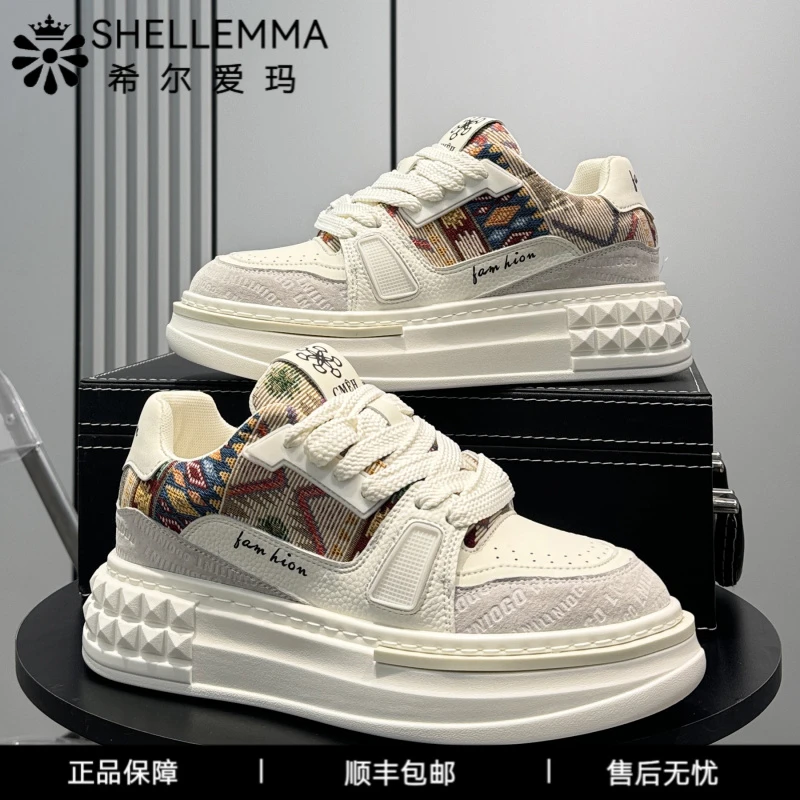希尔爱玛潮牌男鞋新款超火刺绣板鞋夏季透气厚底休闲鞋子内增高小