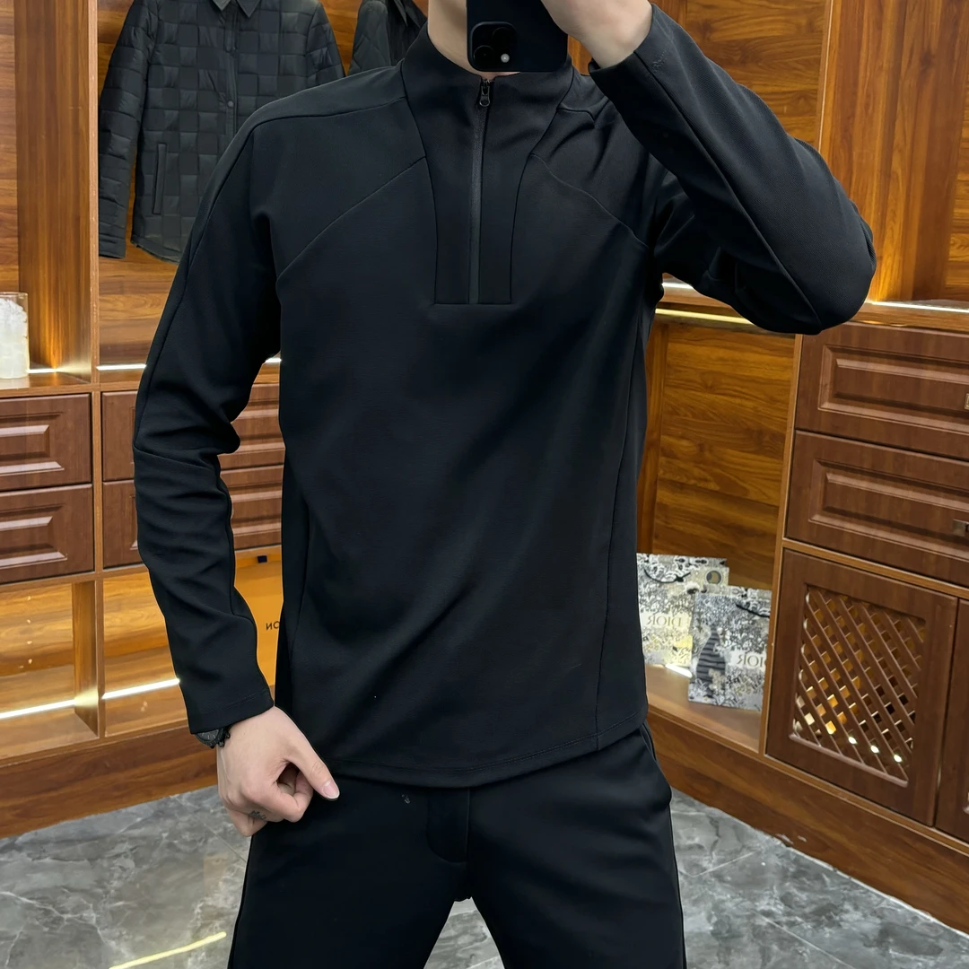 33649夏季新款2025纯色立领拉链男士百搭修身商务休闲卫衣小衫